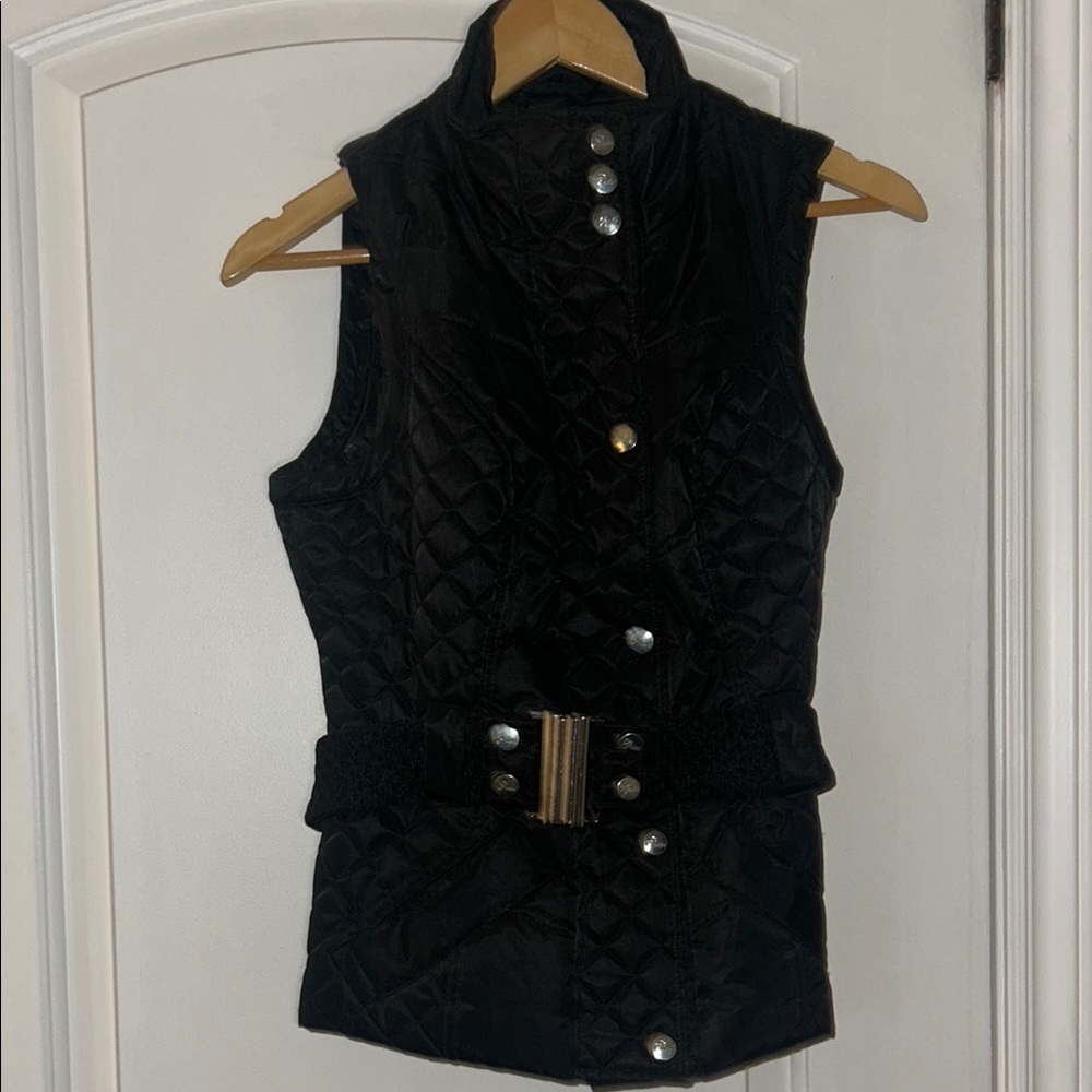 Guess Black Quilted Vest with Belt